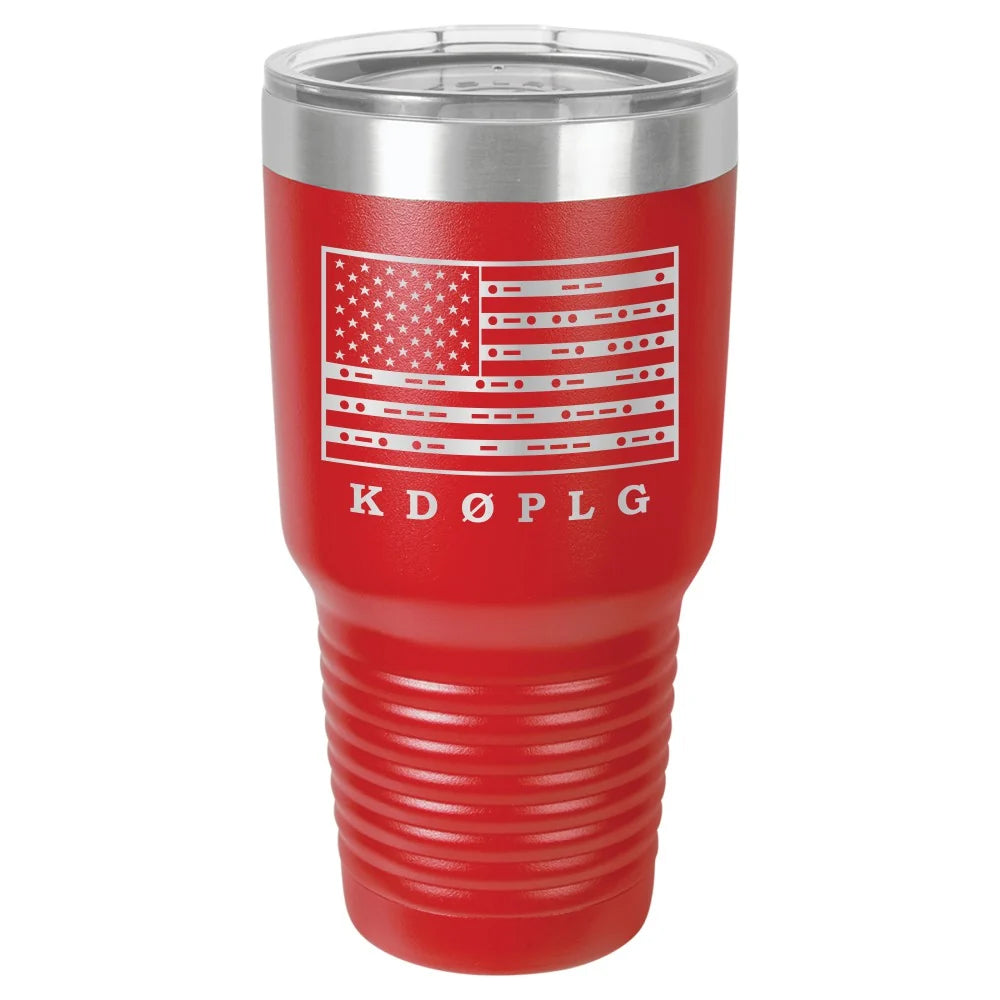 30oz Ham Radio Callsign Tumbler with US Flag in Morse Code