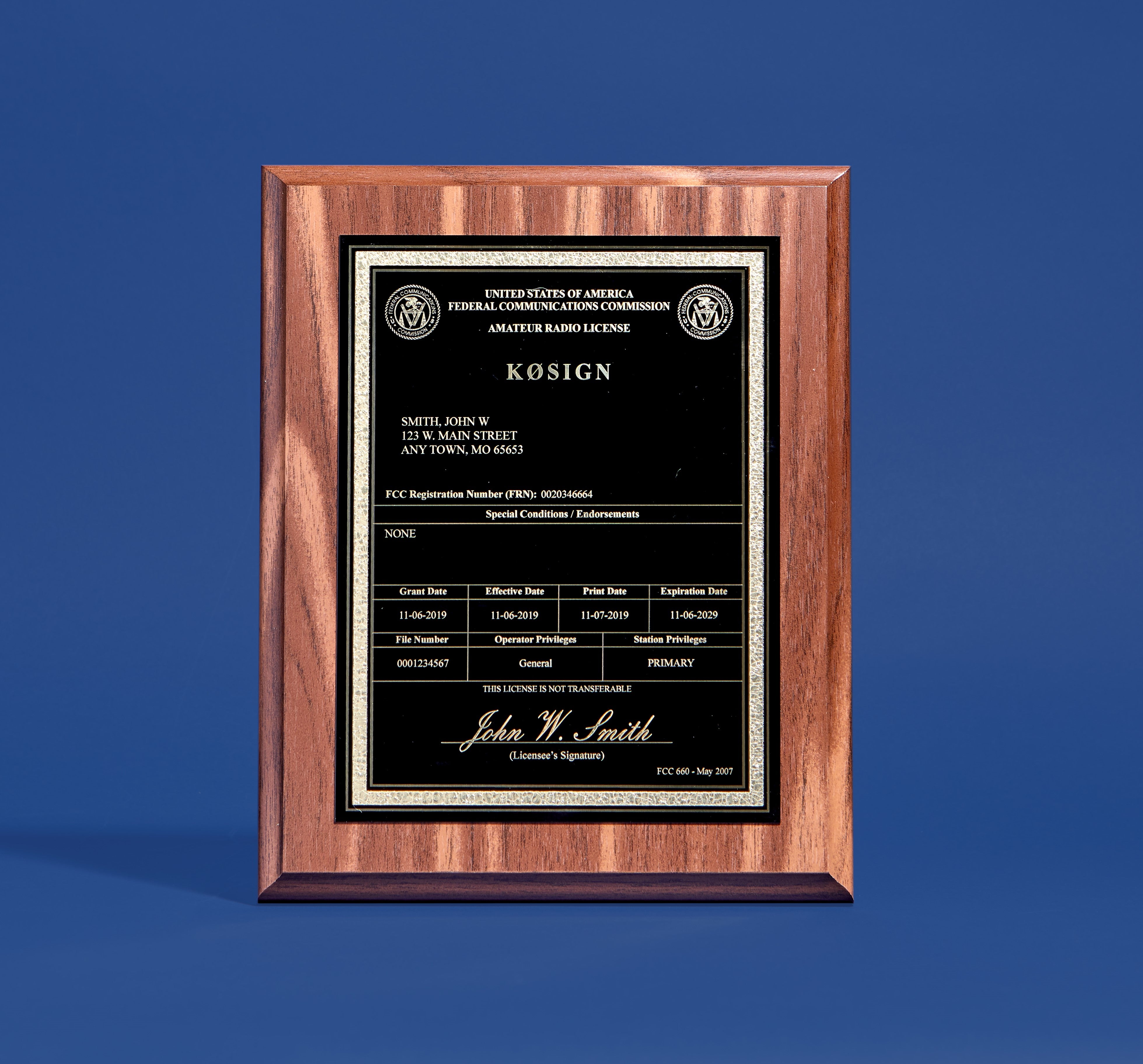 Amateur Radio License Plaque with YOUR Call Sign! image