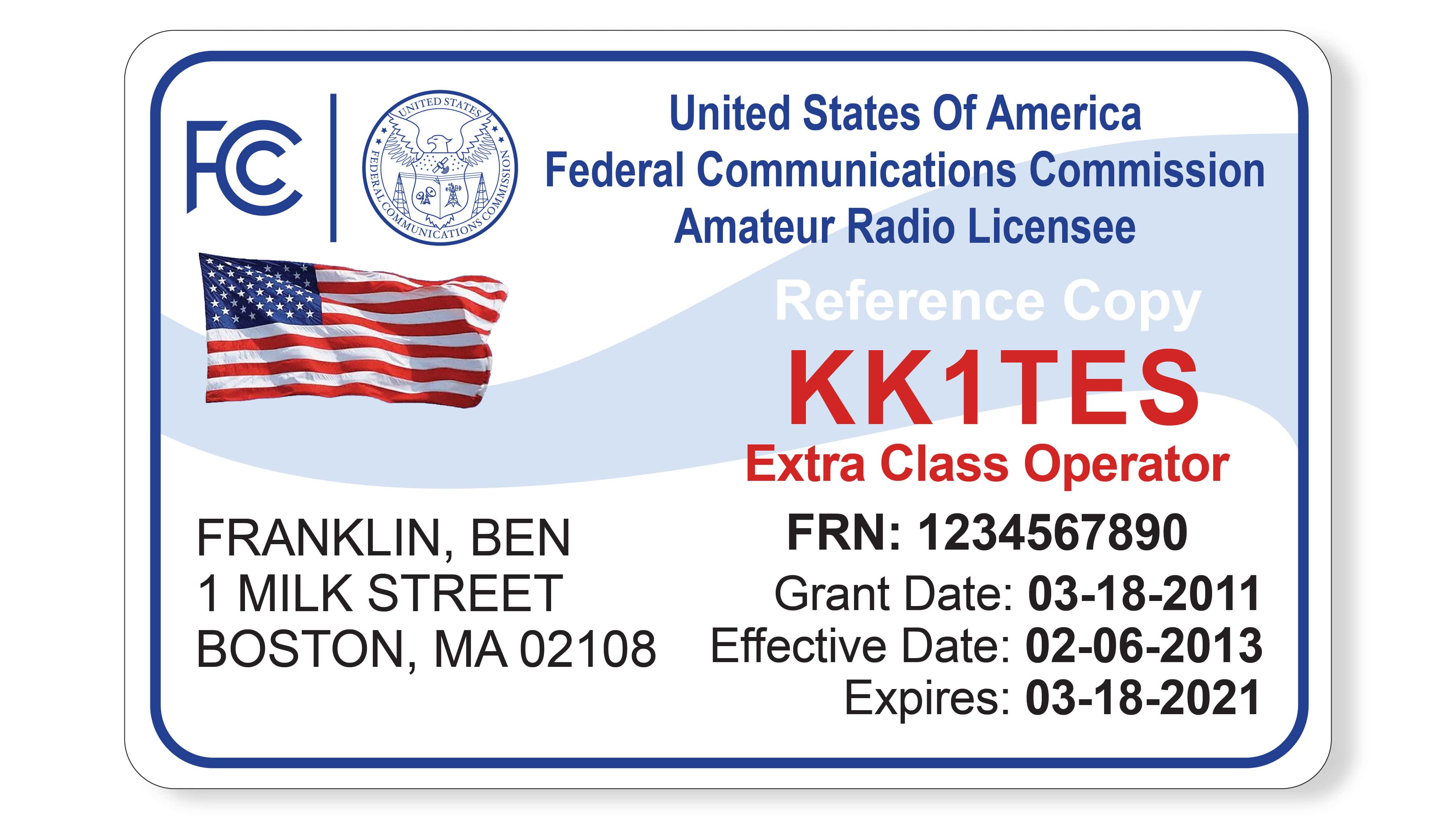 FCC Amateur Radio License ID Card pic picture