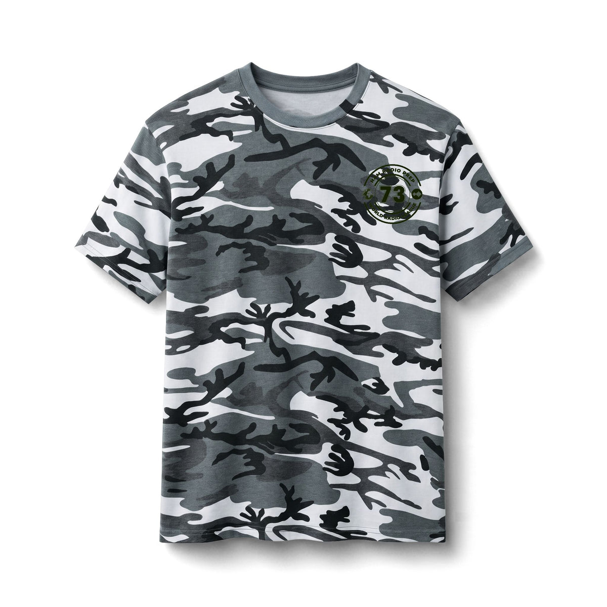 Camo Cotton Tee — Military Green Camouflage T-Shirt with '73' Patch