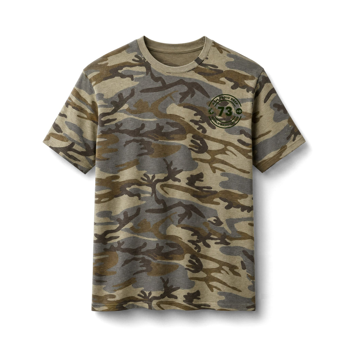Camo Cotton Tee — Military Green Camouflage T-Shirt with '73' Patch