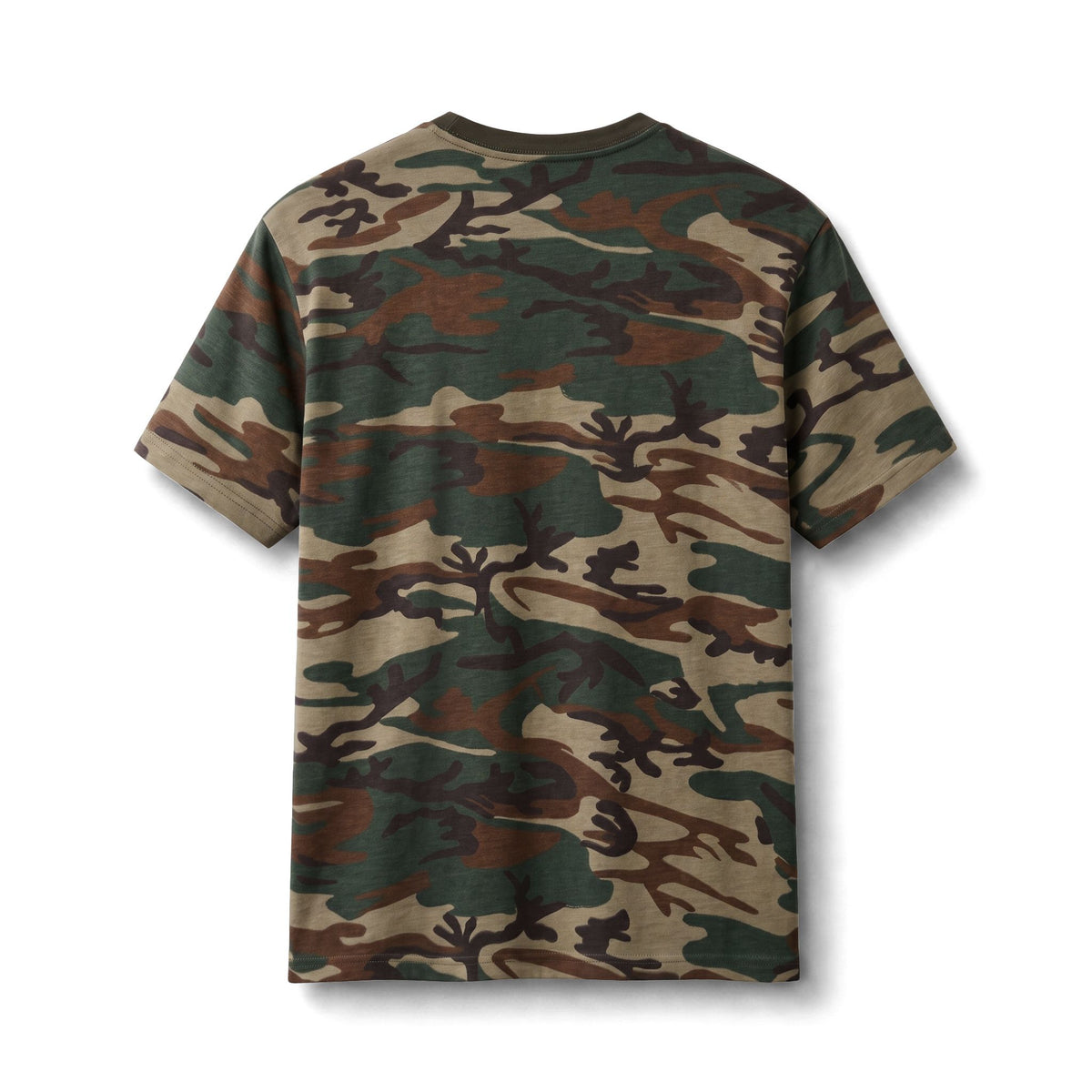 Camo Cotton Tee — Military Green Camouflage T-Shirt with '73' Patch