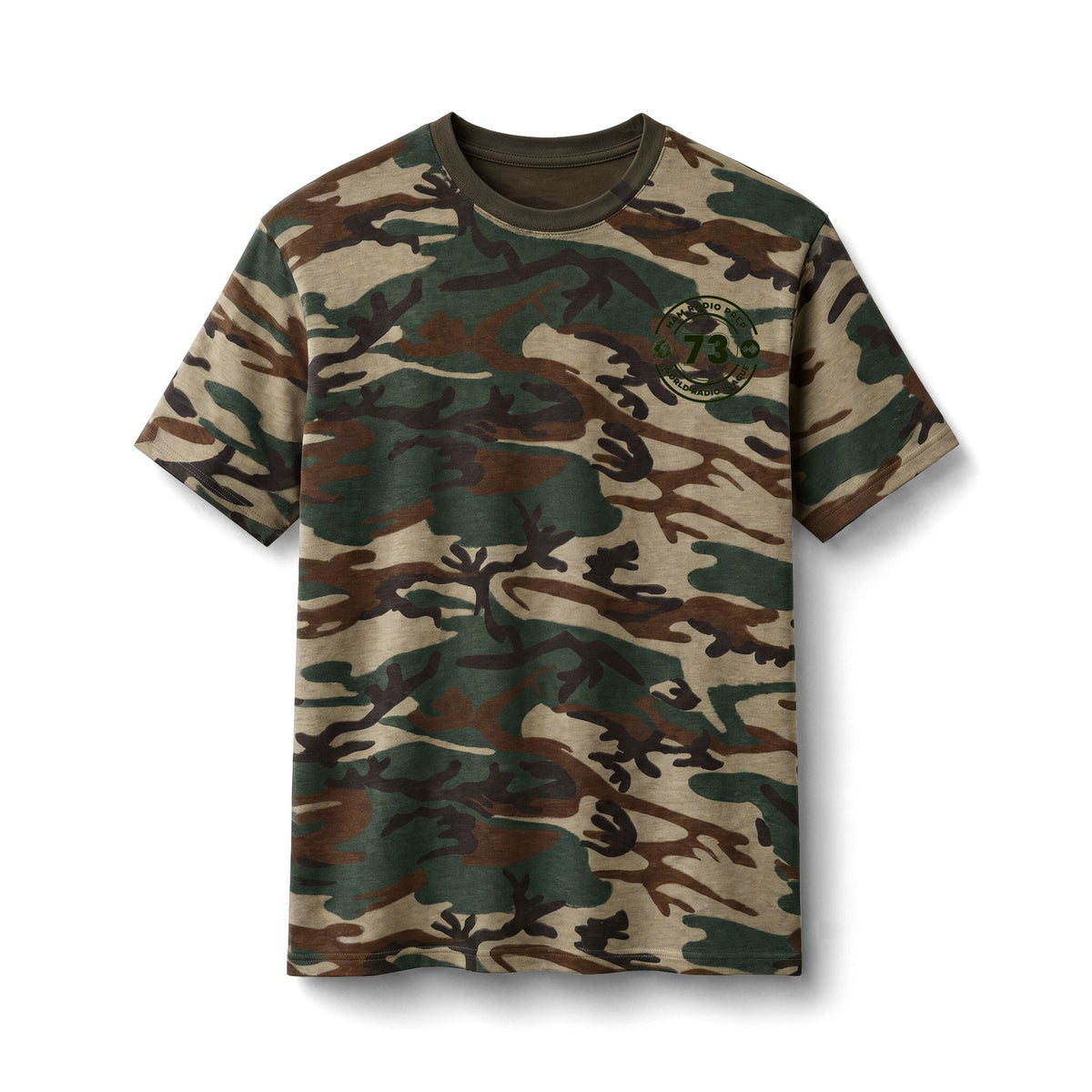 Camo Cotton Tee — Military Green Camouflage T-Shirt with '73' Patch
