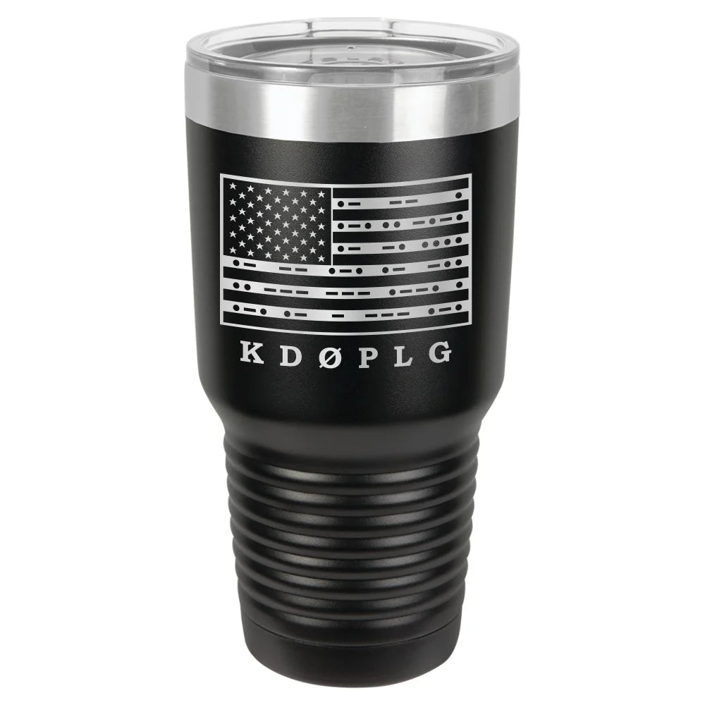 30oz Ham Radio Callsign Tumbler with US Flag in Morse Code