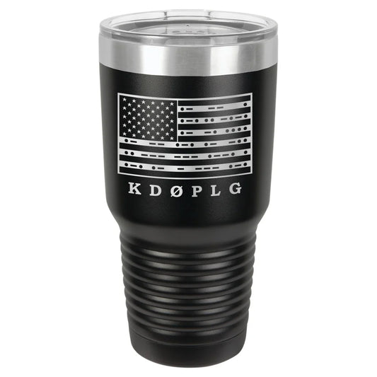 30oz Ham Radio Callsign Tumbler with US Flag in Morse Code
