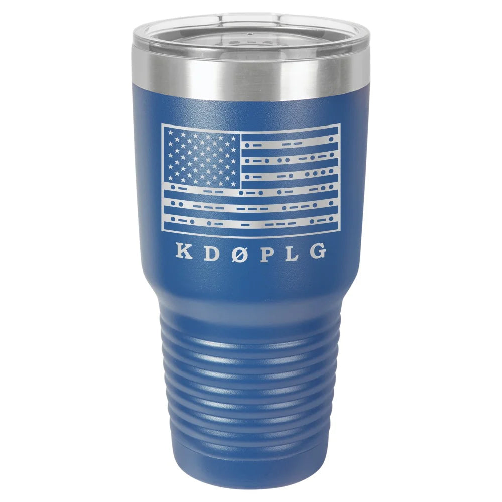 30oz Ham Radio Callsign Tumbler with US Flag in Morse Code