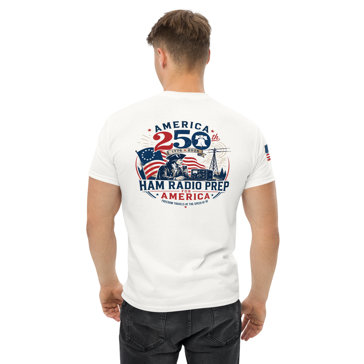 Freedom Travels at the Speed of RF T-Shirt – America 250 Ham Radio Prep Edition