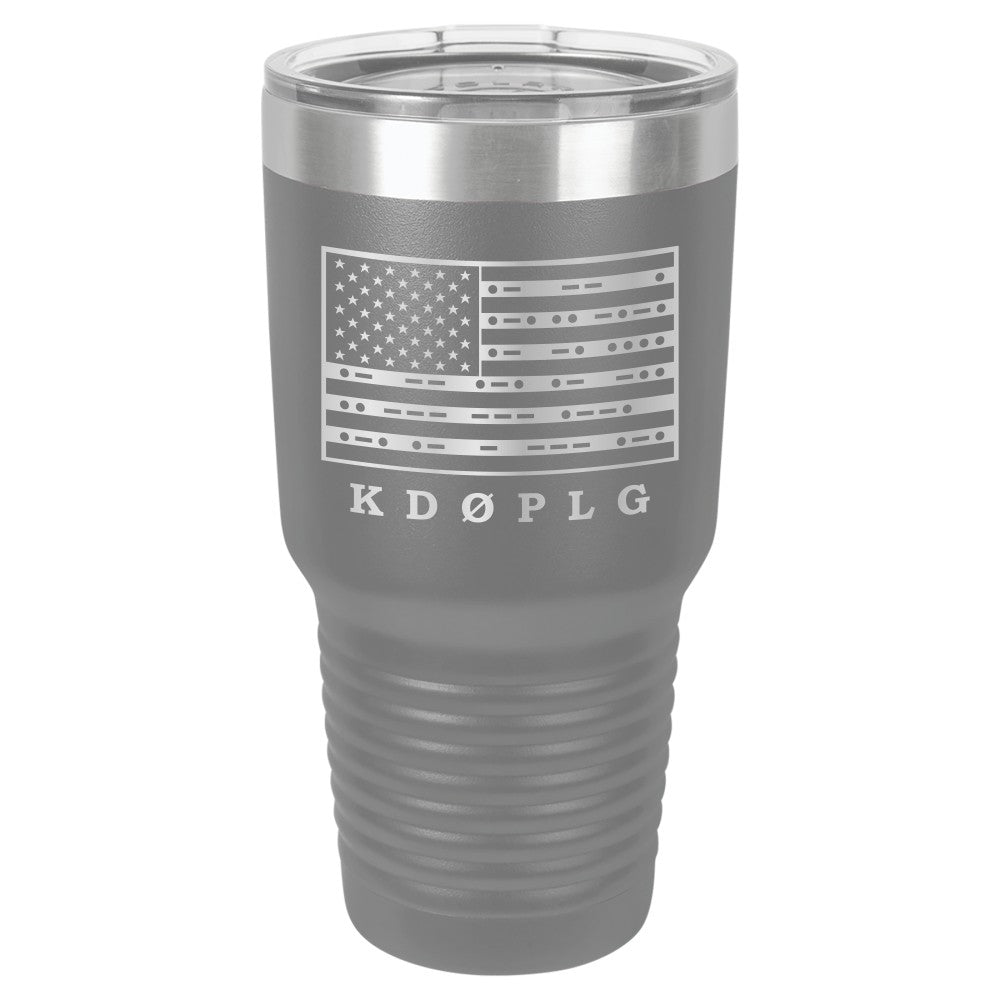 30oz Ham Radio Callsign Tumbler with US Flag in Morse Code